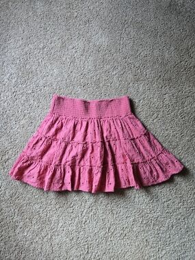 American Eagle Pink Smocked Tiered Eyelet Skirt M